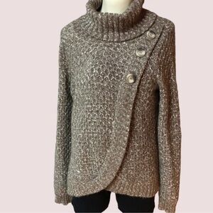 Elegant Taupe Cowl Neck Sweater